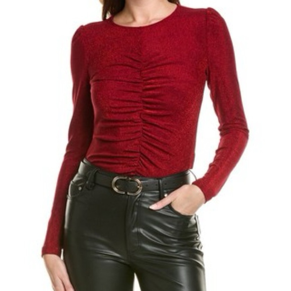 Walter Baker Red Ruched Long-Sleeve Jersey Top
